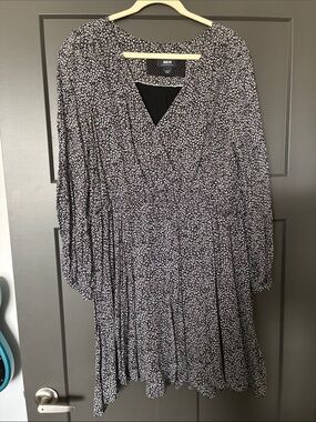 Mauve Black and White Floral Long Sleeve Dress